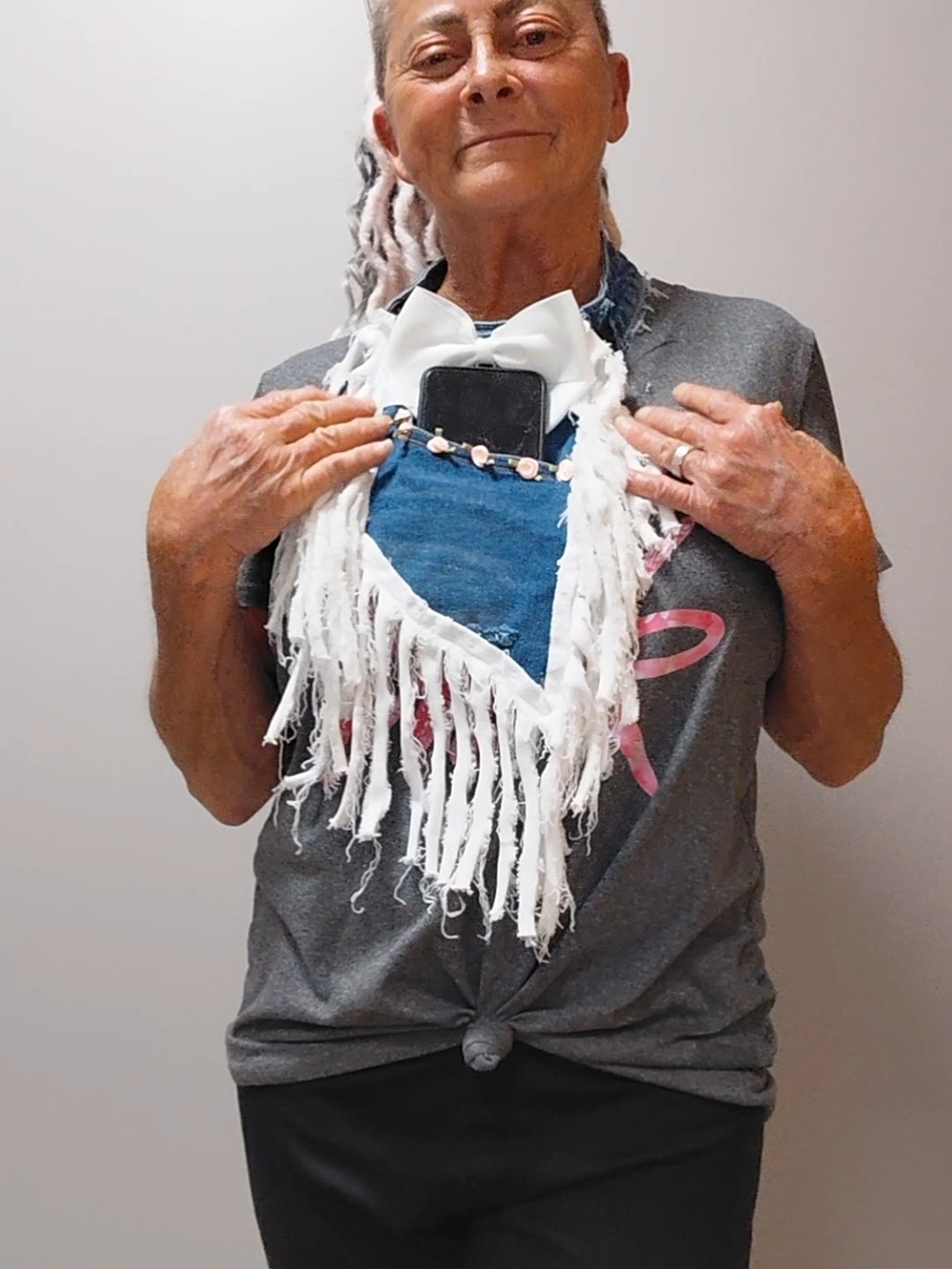Cell Phone Jabot Upcycled Denim - Picture 2 of 9